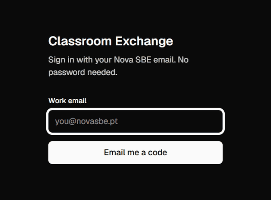 The Classroom Exchange sign-in screen, showing the Nova SBE email login