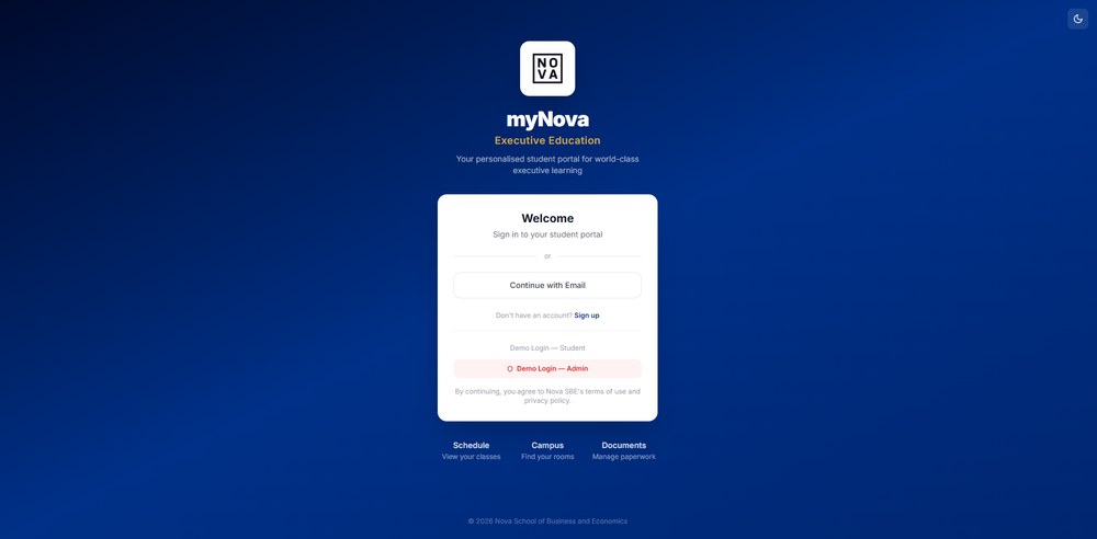 The myNova sign-in screen for Nova SBE Executive Education